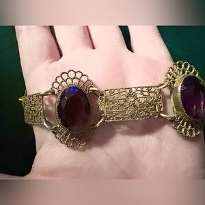 Antique Brass Czech Panel Bracelet.